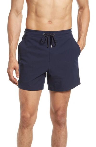 Ted Baker Trehil Logo-patch Recycled-polyester Swim Shorts In Navy