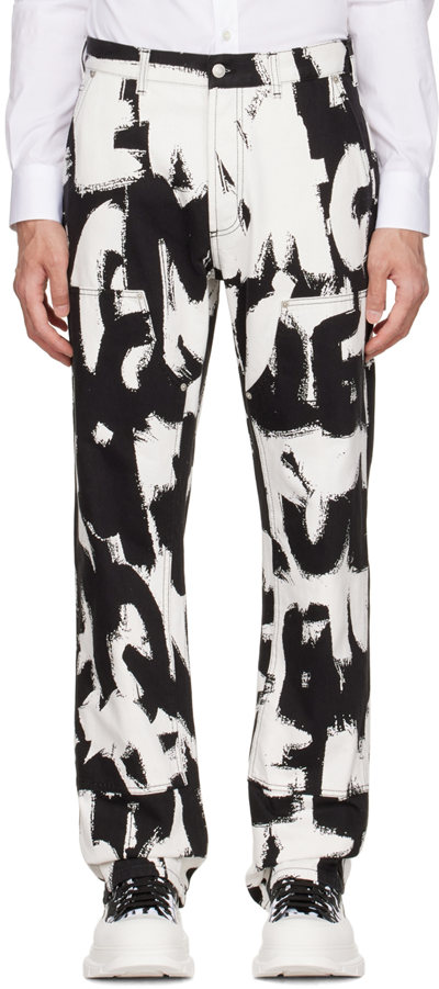Alexander Mcqueen Mcqueen Graffiti Workwear Jeans In White Black