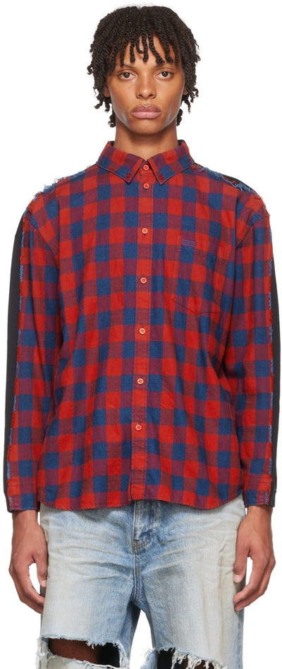 Balenciaga Button-down Collar Checked Flannel And Cotton-jersey Shirt In Red