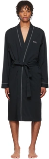 Hugo Boss Logo-embroidered Cotton Robe In 1 Black
