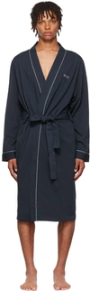 Hugo Boss Embroidered-logo Lounge Robe In 403 Dark Blue
