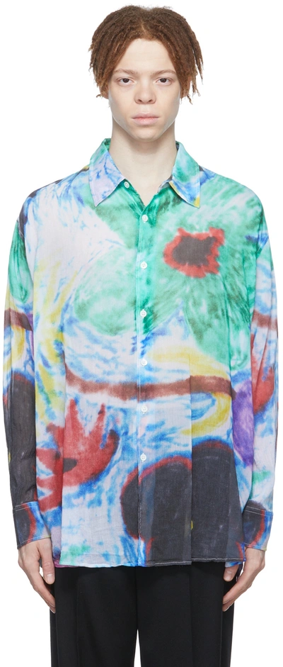 Our Legacy Printed Crinkled Cotton-blend Voile Shirt In Green