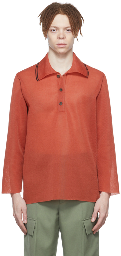 Our Legacy Big Piquet Long Sleeve Polo Shirt In Red