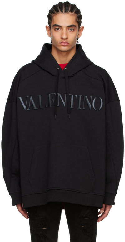 Valentino Black Cotton Hoodie In 0no Nero