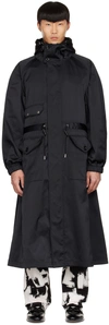 Alexander Mcqueen Drawstring Waist Hooded Coat In 1000 Black