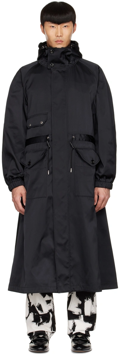 Alexander Mcqueen Drawstring Waist Hooded Coat In Black