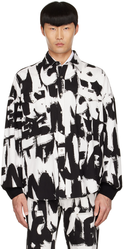 Alexander Mcqueen Exploded Graffiti Denim Overshirt In White Black