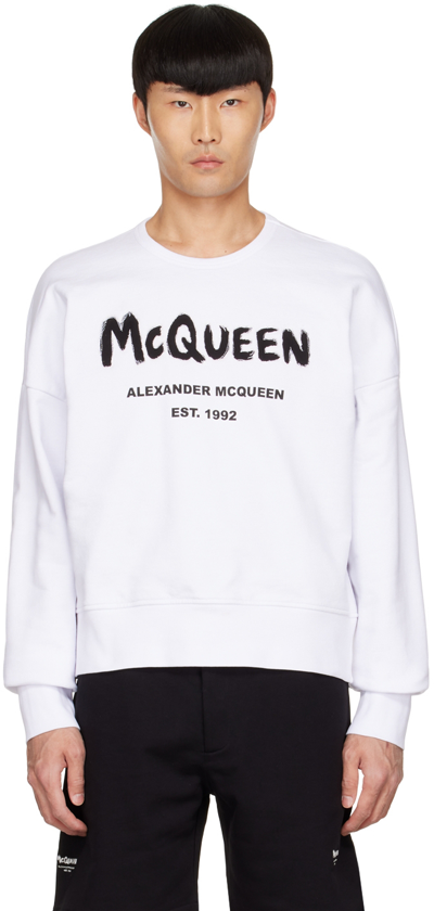 Alexander Mcqueen Man White Mcqueen Graffiti Oversize Sweatshirt