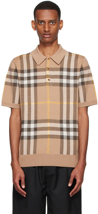 Burberry Men's Wellman Check Knit Polo Shirt In Beige