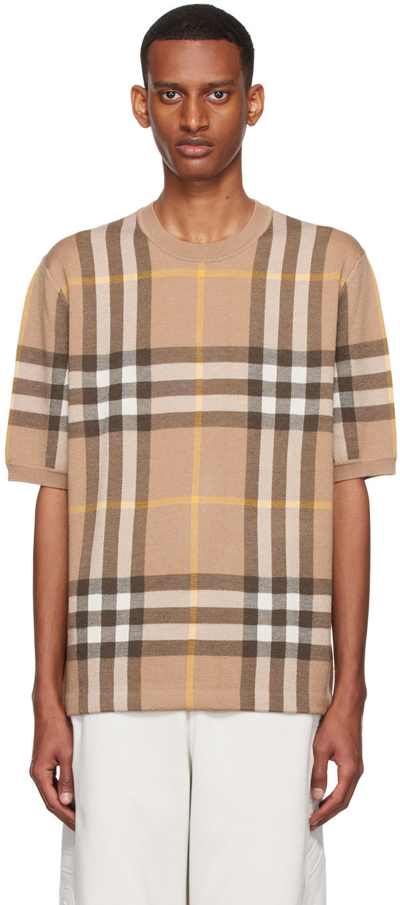 Burberry Merino Wool And Mulberry Silk Blend T-shirt In Brown