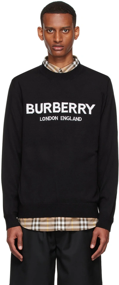 Burberry Logo Intarsia Knit Jumper In Black