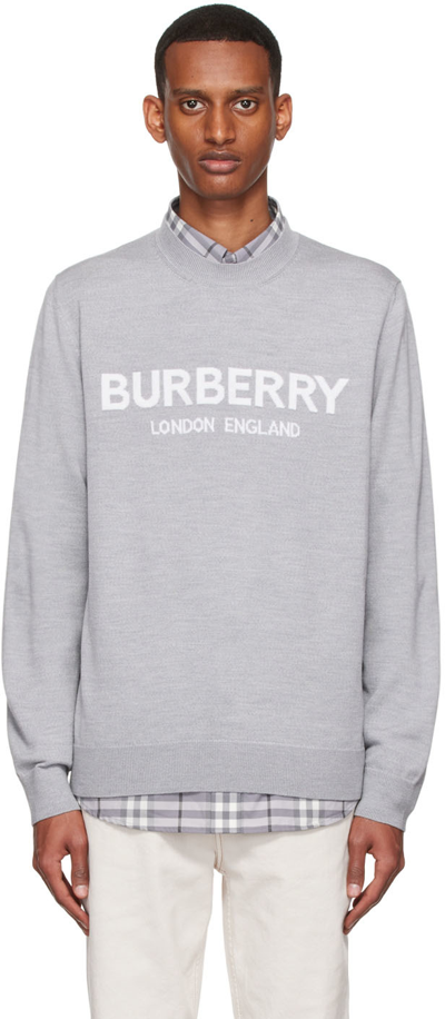 Burberry Fennell Logo Intarsia Merino Wool Blend Jumper In Grey