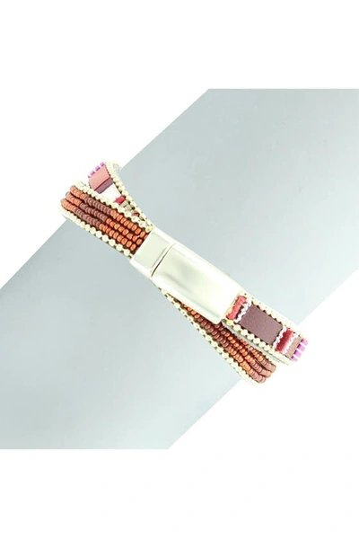 Olivia Welles Sadie Beaded Magnetic Wrap Bracelet In Matte Gold / Multi