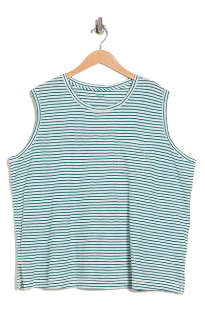 Madewell Whisper Cotton Crewneck Muscle Tank Top In Tranquil Seaside Brandy Stripe