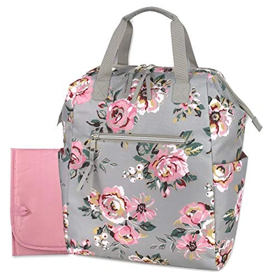 Baby Essentials Wide Open Frame Diaper Bag Backpack And Nappy Travel Bag Tote With Changing Pad In Floral Frenzy