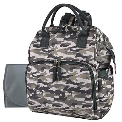 Baby Essentials Wide Open Frame Diaper Bag Backpack And Nappy Travel Bag Tote With Changing Pad In Original Camo