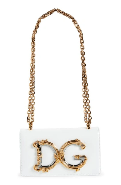 Dolce & Gabbana Girls Logo Leather Phone Crossbody Bag In Optical White