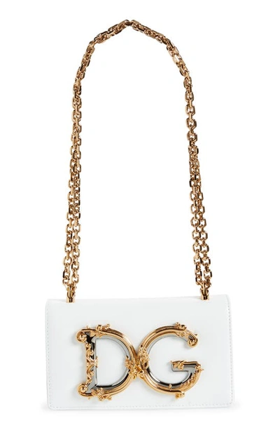 Dolce & Gabbana Dolce&gabbana Girls Logo Leather Phone Crossbody Bag In Optical White