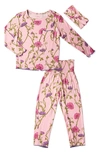Everly Grey Baby Grey By  Charlie Fitted Two-piece Pajamas & Head Wrap Set In Dahlia