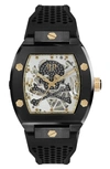 Philipp Plein Men's Automatic The $keleton Black & Gold-tone Tonneau Strap Watch 44mm In Multi