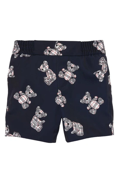 Burberry Kids' Blue Shorts For Boy With Iconic White Teddy Bear In Midnight Ip Pat