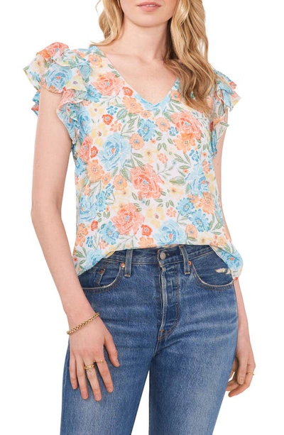 1.state Flutter Sleeve Chiffon V-neck Top In Yellow/ Floral