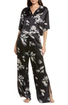 Lunya High Waist Washable Silk Pajamas In Immersed Black Palm