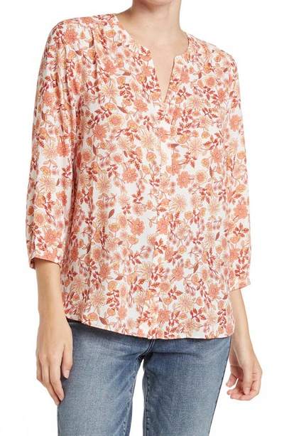 Nydj Three Quarter Sleeve Printed Pintucked Back Blouse In Peacedale Blossoms