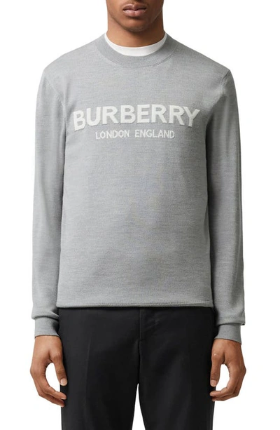 Burberry Fennell Logo Intarsia Merino Wool Blend Sweater In Grey Melange