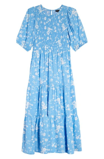 Ava & Yelly Kids' Print Smocked Maxi Dress In Blue