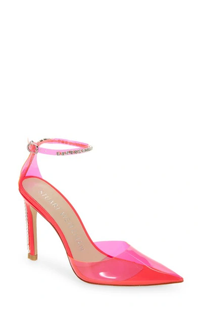 Stuart Weitzman Glam 100 Strap Pumps In Neon Pink/ Neon Pink