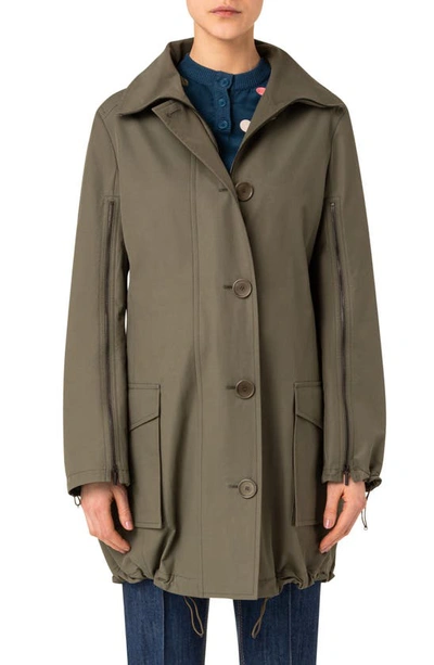 Akris Punto Zipper Sleeve Stand-collar Parka Jacket In Olive