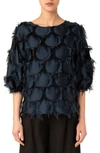 AKRIS PUNTO FRINGE DOT THREE-QUARTER SLEEVE BLOUSE