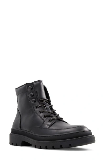 Aldo Peak Lug Sole Leather Boot In Black