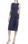 KAY UNGER RAVEN DRAPED SHEATH MIDI DRESS