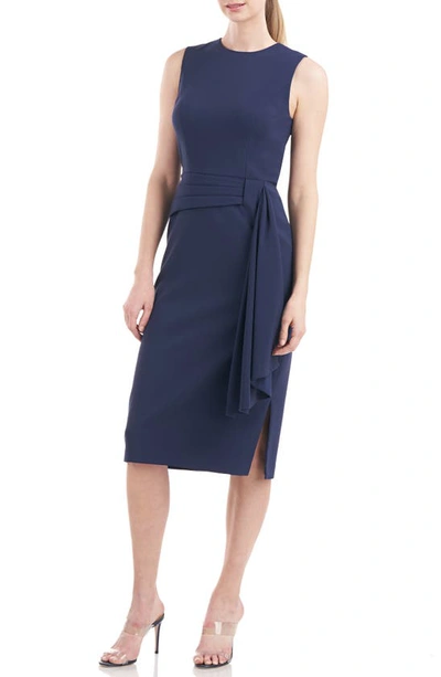 Kay Unger Raven Stretch Crepe Midi-dress In Blue