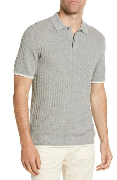 Ted Baker Lytton Textured Cotton Blend Polo Shirt In Gray Marl