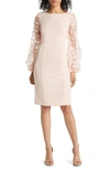 Eliza J Floral Balloon Long Sleeve Sheath Dress In Blush