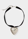 Saint Laurent Oversize Heart Pendant Choker Necklace In Nero