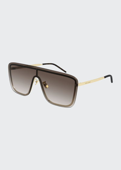 Saint Laurent Mask Shield Mirrored Sunglasses In Brown/gold