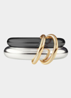 SPINELLI KILCOLLIN MEN'S VIRGO XO 2 LINKED RINGS IN SILVER AND BLACK RHODIUM PLATE WITH 2 GOLD CONNECTORS