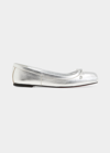 Christian Louboutin Mamadrague Metallic Bow Red Sole Ballerina Flats In Silver