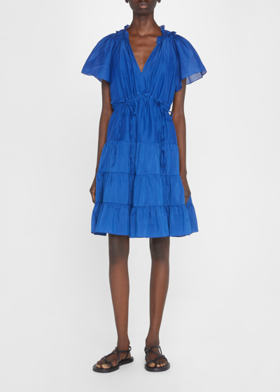 Kobi Halperin Casey Tiered Flutter-sleeve Dress In Admiral