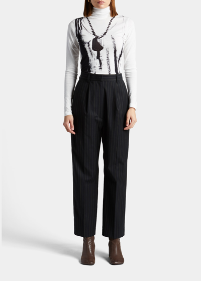 Mm6 Maison Margiela Pinstripe Pleated Straight Ankle Trousers In Black
