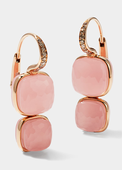 Pomellato Nudo Rose Gold Rose Quartz And Chalcedony Earrings With Diamonds
