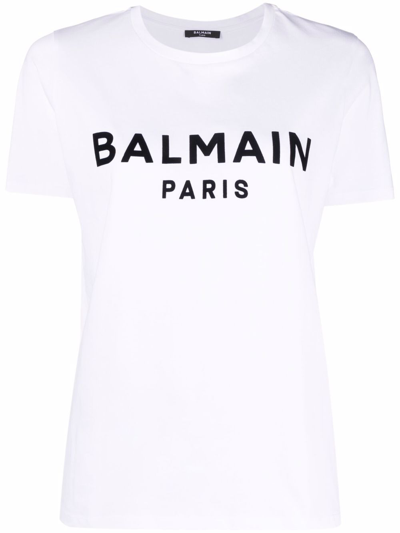 Balmain T-shirt Con Logo  Floccato In White