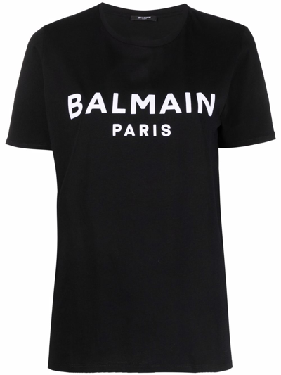 Balmain T-shirt Con Logo  Floccato In Black