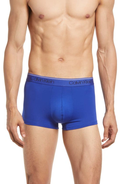 Calvin Klein Microfiber Stretch Wicking Low Rise Trunks, Pack Of 3 In Work Blue/ Flame/ Olive