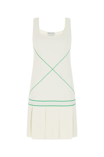 Bottega Veneta Pleated Embroidered Knitted Mini Dress In White