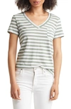 Caslon Short Sleeve V-neck T-shirt In Green Dune- White Charm Stripe